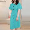 Женское повседневное платье с круглым вырезом и коротким рукавом, свободное летнее платье