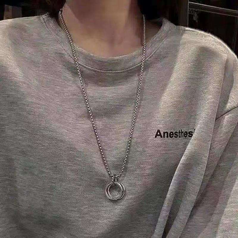 Titanium SteelMen's Necklace Lady's Necklace Double Ring Pendant Hip Hop Titanium Necklace Pendant Accessories