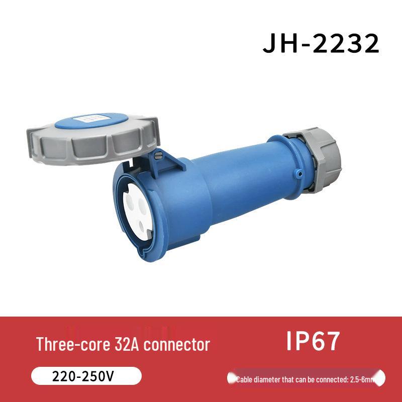 IP67 Waterproof 16A/32A Industrial Plug & Socket, European Standard, 3/4/5-core, Male & Female Connector