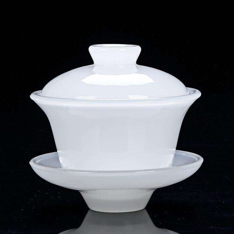 Tianquan White Jade Porcelain Gaiwan Fat White Glass Tea Tureen Large Tea Making Bowl Chinese Kungfu Gaiwan Tea Set