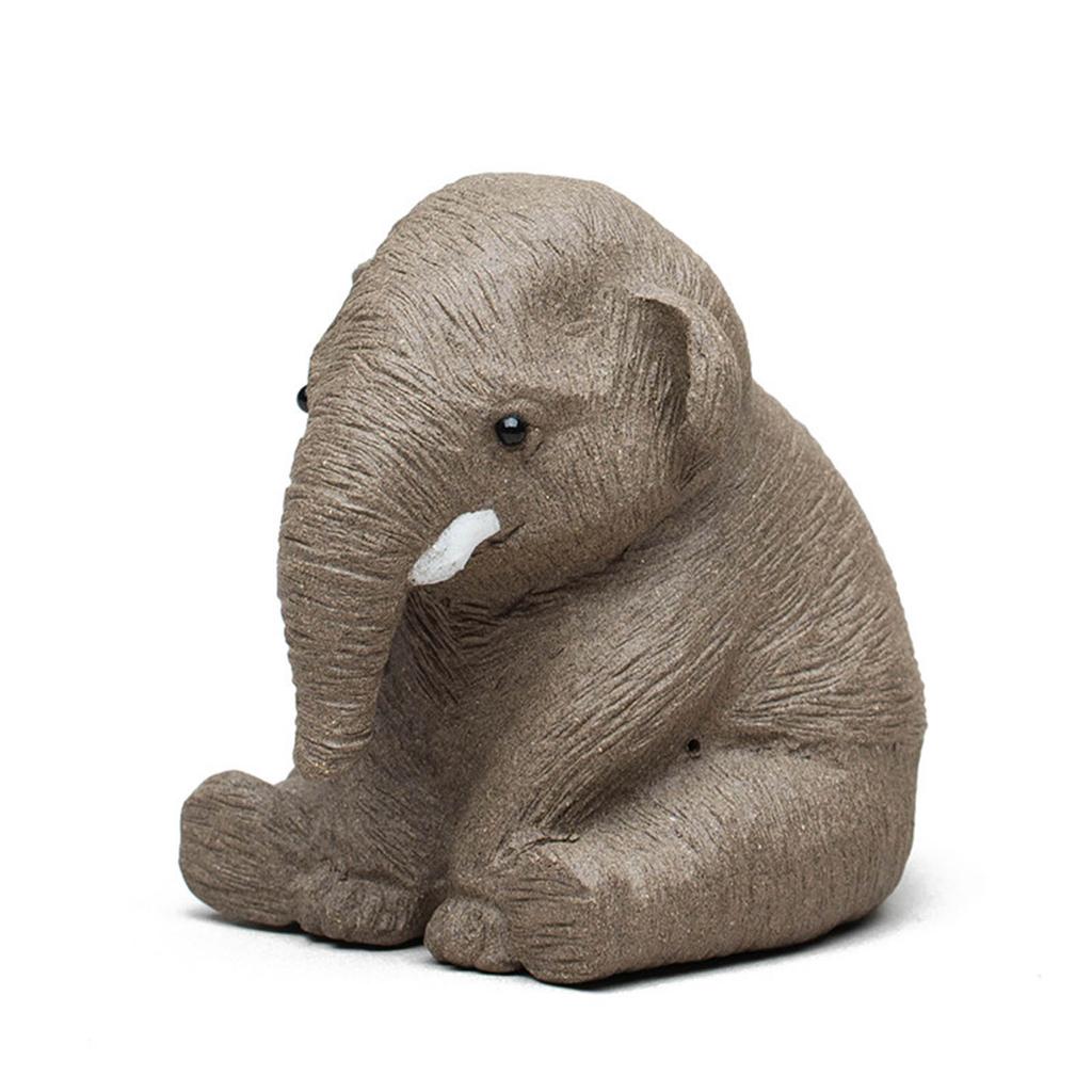 Handmade Sitting Elephant Ornament Small Tea Pet Mini Cute Statue Living Room Tea Table Decoration for Tea Lovers Friend