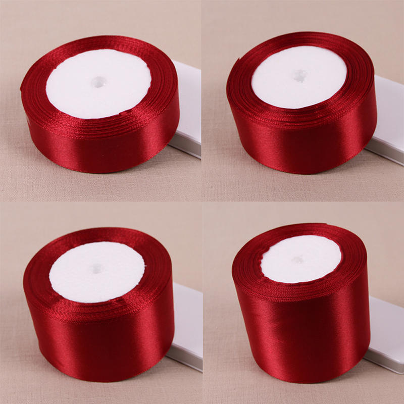 Лента атласная шелковая винно-красная 25 ярдов для свадебной вечеринки, украшения, упаковки подарков, рождественской одежды, шитья, ткани своими руками