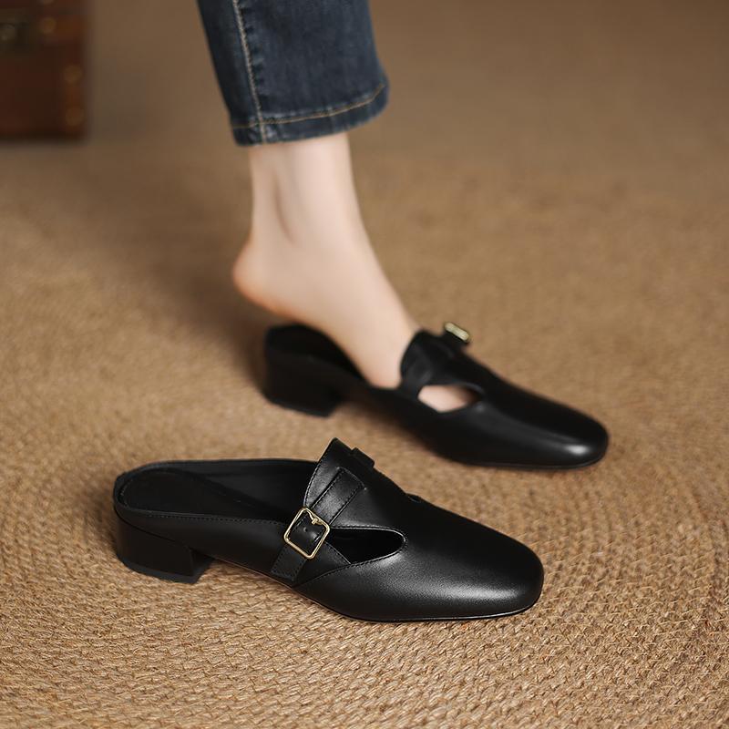 Новые модные женские летние тапочки Mueller из натуральной коровьей кожи с цветными блоками, круглым носком, средним каблуком, пряжкой большого размера и обивкой из натуральной кожи.