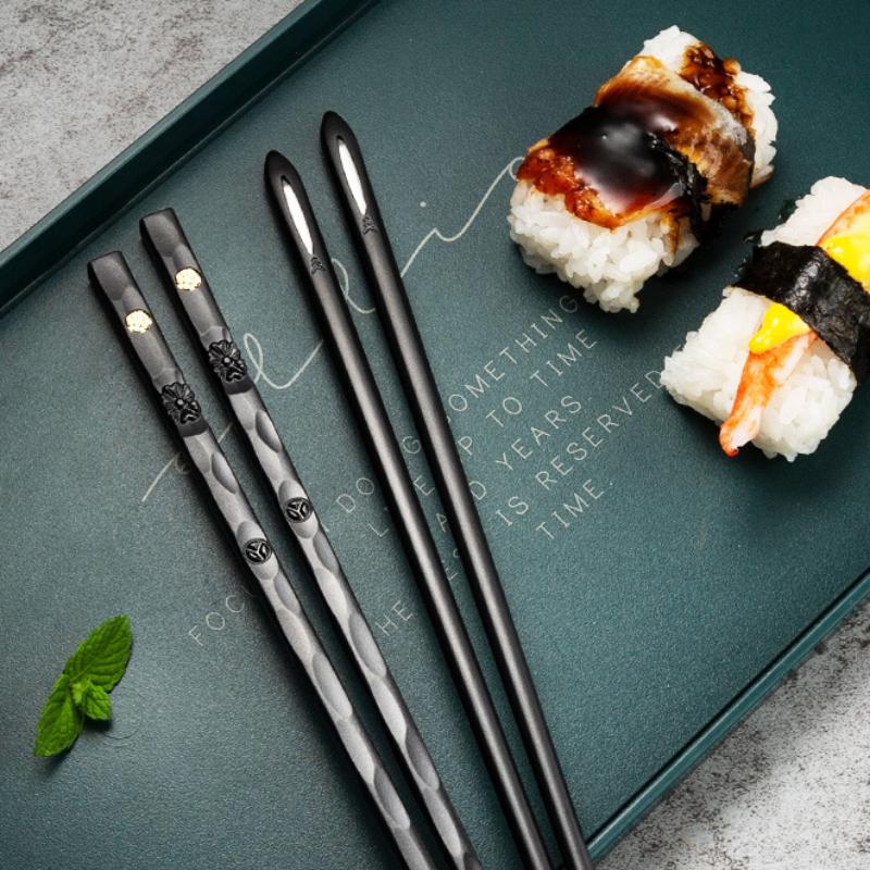 5 пар семейных палочек для повседневного использования, набор палочек для еды в китайском стиле, роскошные черные палочки для еды из сплава, нескользящие палочки для еды, бытовые столовые приборы