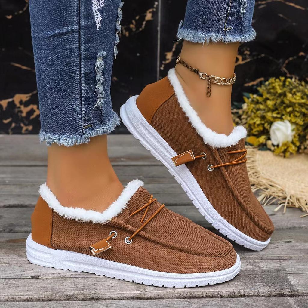 Winter Large Thick Bottom Plush Fur Snow Boots Warm Cotton Shoes Women's Casual Lace Up Canvas Shoes Warm