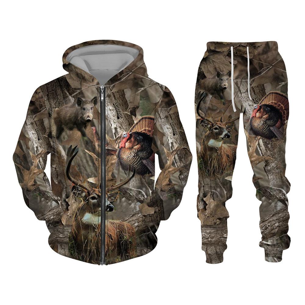 Осенние и зимние камуфляжные 3D спортивные костюмы с животными и листьями, мужские уличные костюмы на молнии для рыбалки, кемпинга, охоты, уличный костюм унисекс