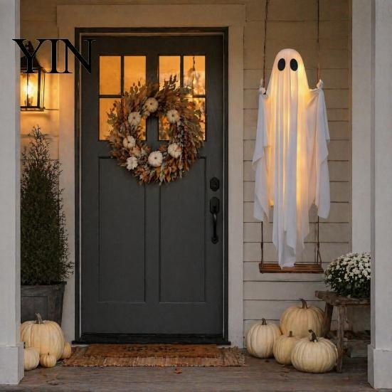 Мягкая фигурка призрака для витрины, большая подвесная качель, Хэллоуин-декор с пультом дистанционного управления и веревкой, легкая установка, освещение для мероприятий, уличная пугающая