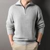 Men Fall Winter Sweater Lapel Loose Half Zipper Long Sleeves Mid Length Solid