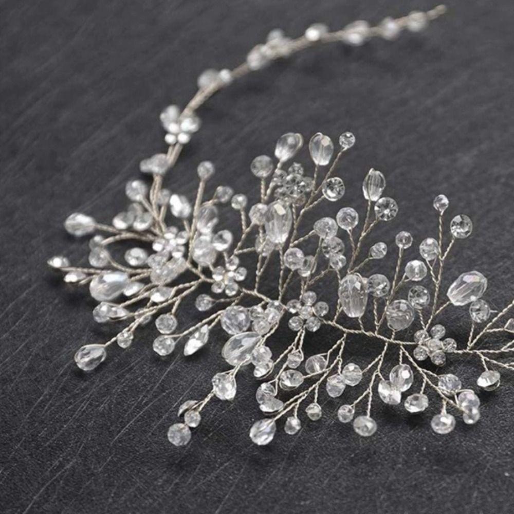Handmade Pearl Crystal Hairband Silver Color Pearl Rhinestone Wedding Hair Accessories  Women