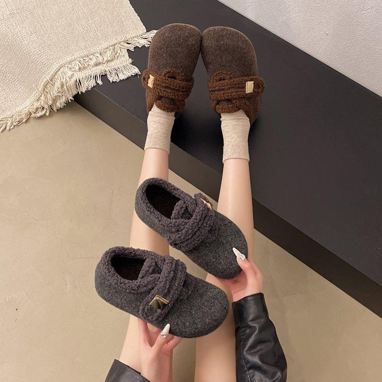 Ретро морозостойкие шерстяные туфли Birkenstock зимние новые теплые на толстой подошве хлопковые туфли