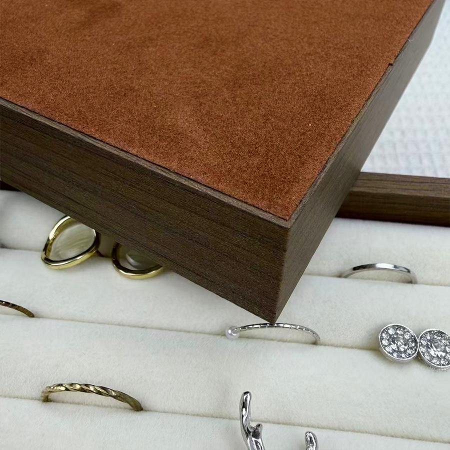 1 Pc, Walnut Wood Pattern Jewelry Box, Jewelry Tray, Suitable for Storing Necklaces, Rings, Earrings and Ear Studs. Color: Beige