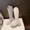 Осень Новые Высококачественные Длинные Сапоги 2025 Модные Универсальные Каблук Толстая Подошва Однотонные Молния Круглый Носок Повседневные Лаконичные Женские Сапоги