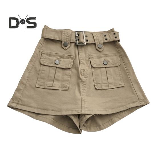 Женская юбка в корейском стиле с высокой талией, мини-юбка с поясом, короткая юбка-кюлот, уличная юбка-карго с большим карманом, шорты, консервативная, не подверженная воздействию, леди