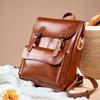 Women's Genuine Leather Backpack - Wear-Resistant Cowhide, 14", Large Capacity, College Style, British Retro, Neutral Design.