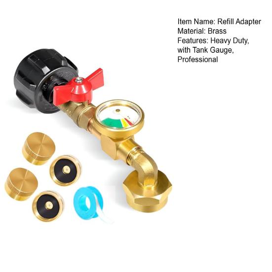 Переходник для заправки пропаном с манометром для баллонов на 1 фунт, 90-градусный переходник для заправки пропаном без инструментов QCC1 с клапаном