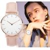 Simple Elegant Watch for Women  Pink White Leather Watchband Dress Lady Wrist Watches Casual Female Clock  Montre Femme