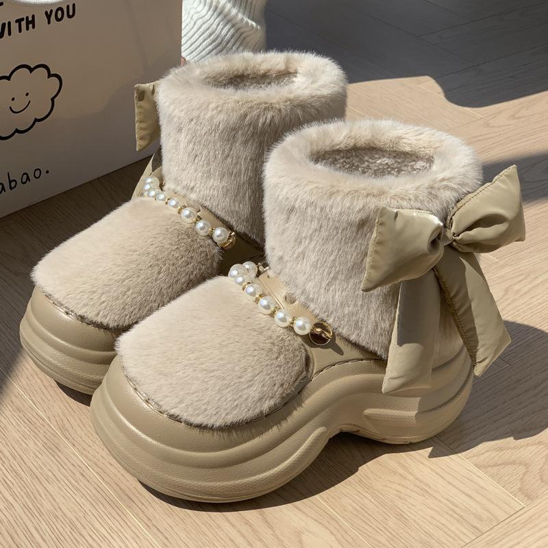 Women's Home Bootie Furry Slippers Warm Cozy Snow Boots with Fuzzy Plush Lined for Women Winter Non Slip House Shoes for Indoor Outdoor Short Boots