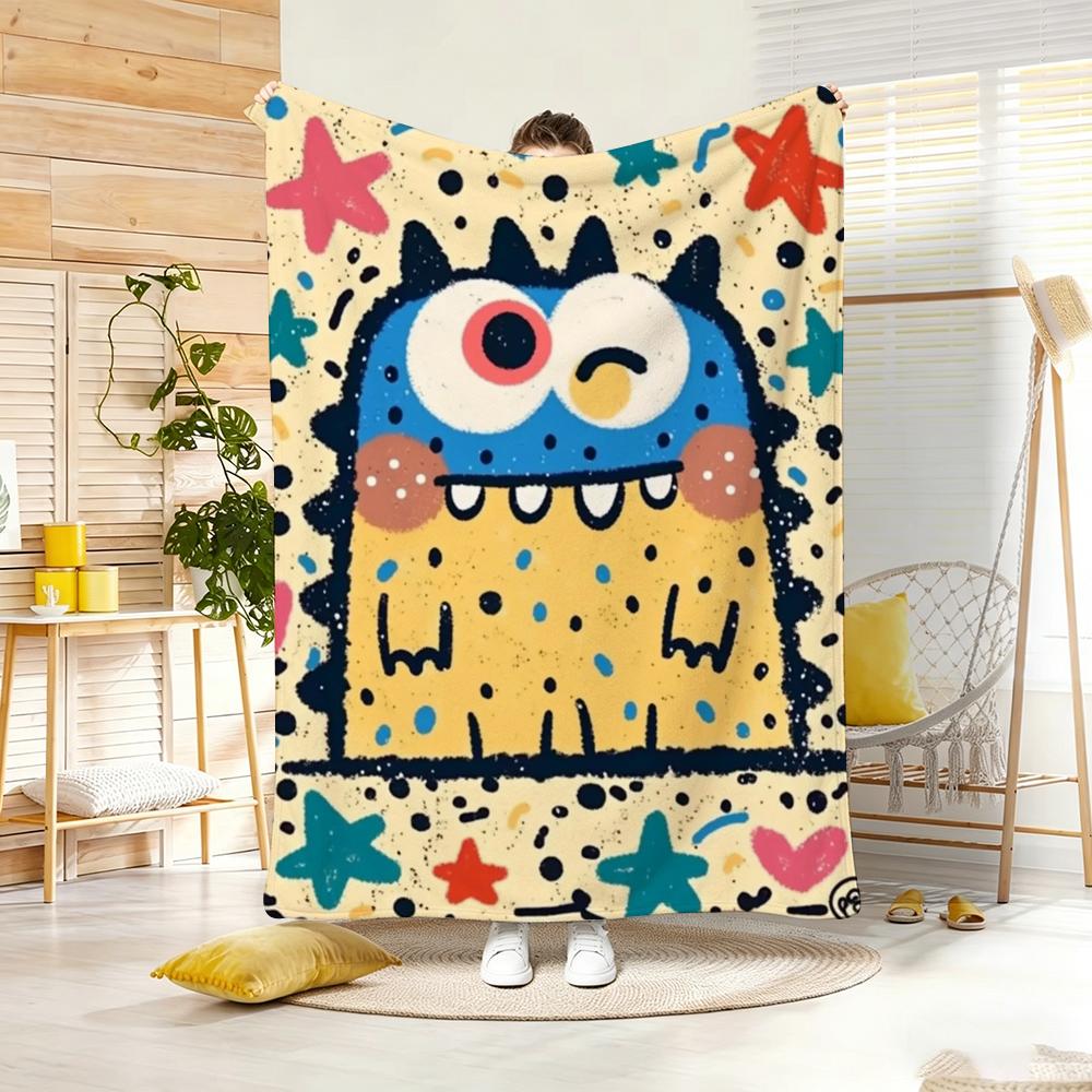 Painting Cute Monster Illustration Throw Lightweight g Flannel Blanket Soft Skinfriendly for Summer Cooling