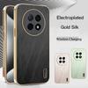 Gold Silk Leather Texture Plating Case For Oppo Realme 14 13 12 Pro Plus Ultra Slim Electroplated Cover Realme GT 7 Pro Neo6 SE