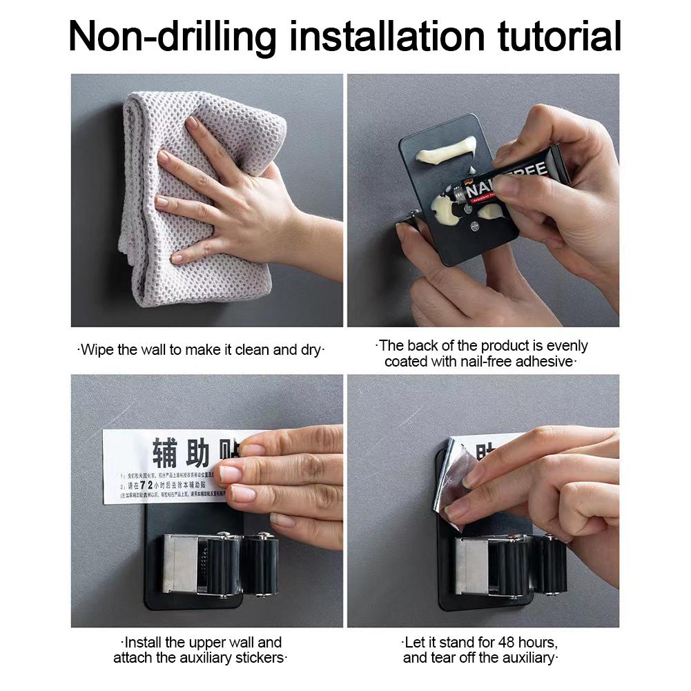 Клейкий настенный зажим Клейкий настенный зажим Кухонный органайзер Подставка для швабры