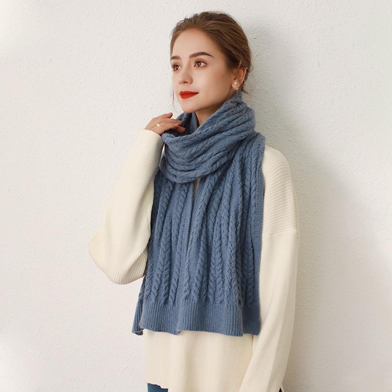 Autumn and Winter Imitation Cashmere Solid Color Knitted Scarf for Women, Thickened Warm Wool Scarf for Women, Minimalist Style Scarf for Women