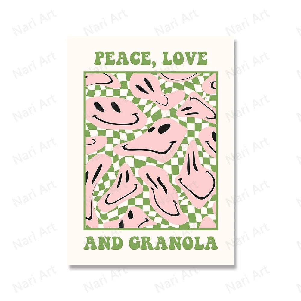 Abstract Smile Face Canvas Painting Posters Music Dance Party Peace Love Prints For Wall Home Decor Living Room Hanging Pictures No Frame