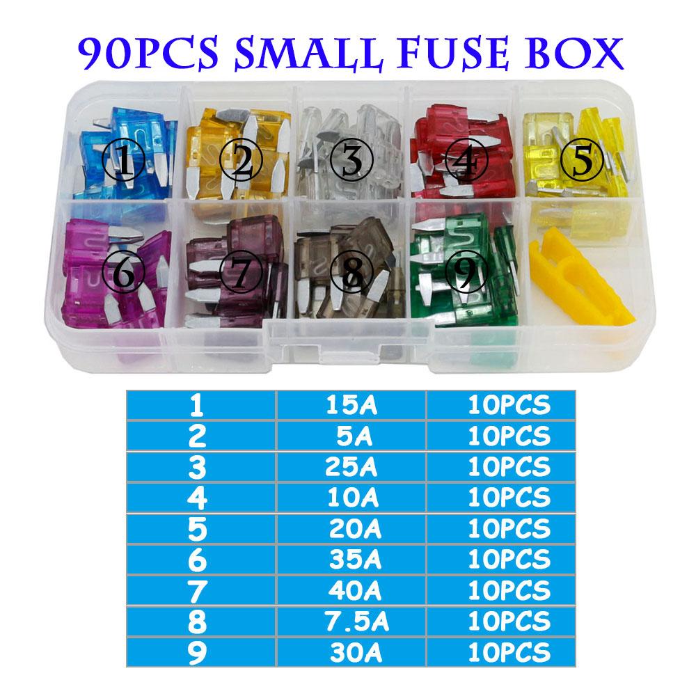 Combination car fuse 45/90PCS mini/small/medium size 5~40A 32V Assortment Automotive Blade Type Fuse with box and clip Fuse Holders1
