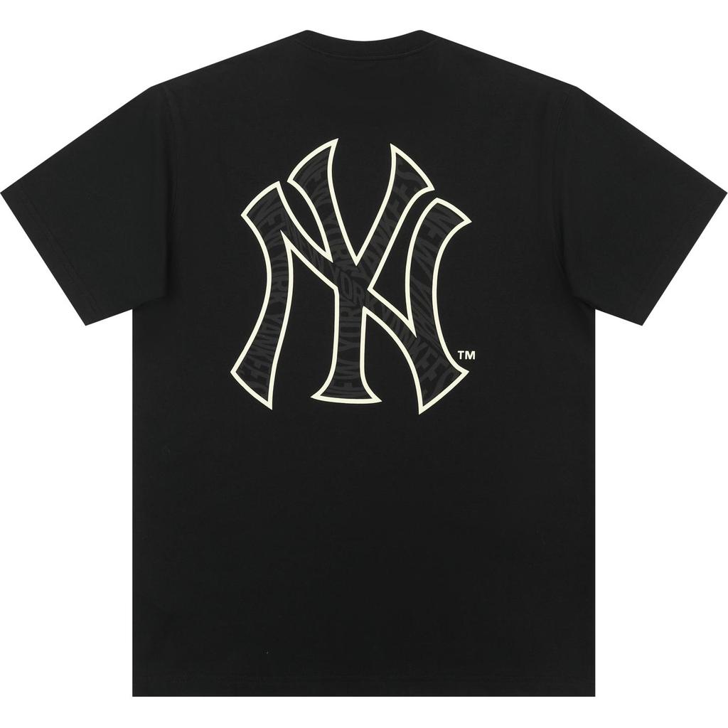 New Era X MLB Коллаборация Нью-Йорк Янкис Принт с логотипом Повседневная футболка с круглым вырезом Летняя американская футболка с коротким рукавом Унисекс Черная 13731451