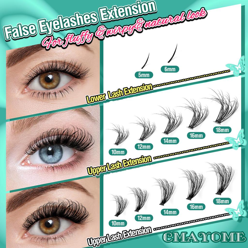 670 clusters of single-cluster segmented upper and lower eyelashes mixed set, thick and curled false eyelashes
