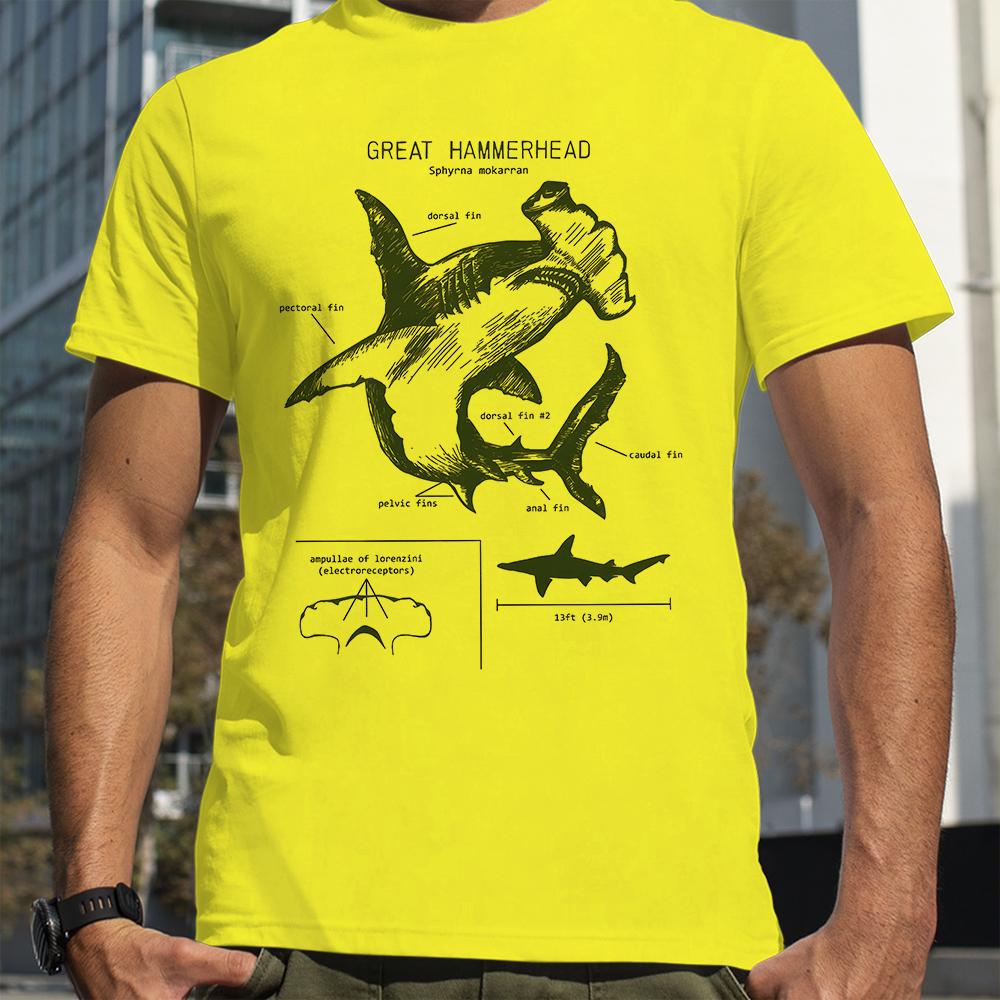 Hammerhead Shark Anatomy Shark Lover T-Shirt Summer Men Street Hip Hop Punk Style Boy Loose Oversized Casual Fashion Tees