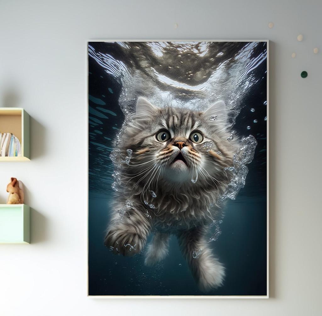 Funny Cute Swimming Cats Pictures For Cat Lovers Room Living Canvas Painting Art Home Wall Decor Print Aesthetics Posters Gift