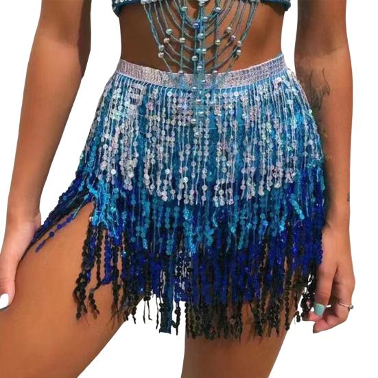 Юбка для танца живота, многослойный дизайн с пайетками, яркая цветная 4-слойная блестящая юбка, облегающая бедра, танцевальная сценическая юбка для косплея