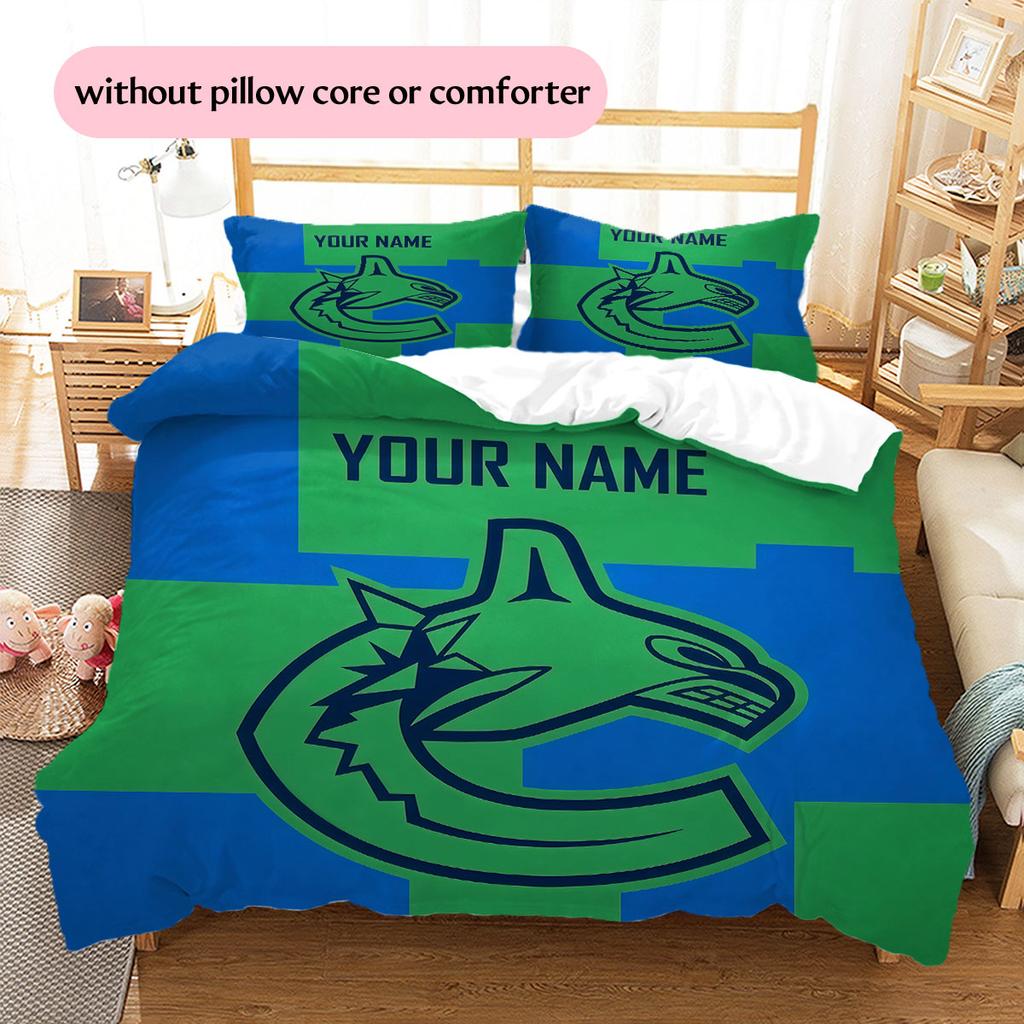 Custom Name,Vancouver Canucks Pattern Bedding Home Decoration Birthday Gift ( 1 duvet cover + 2 pillowcase, without core),fan merchandise.