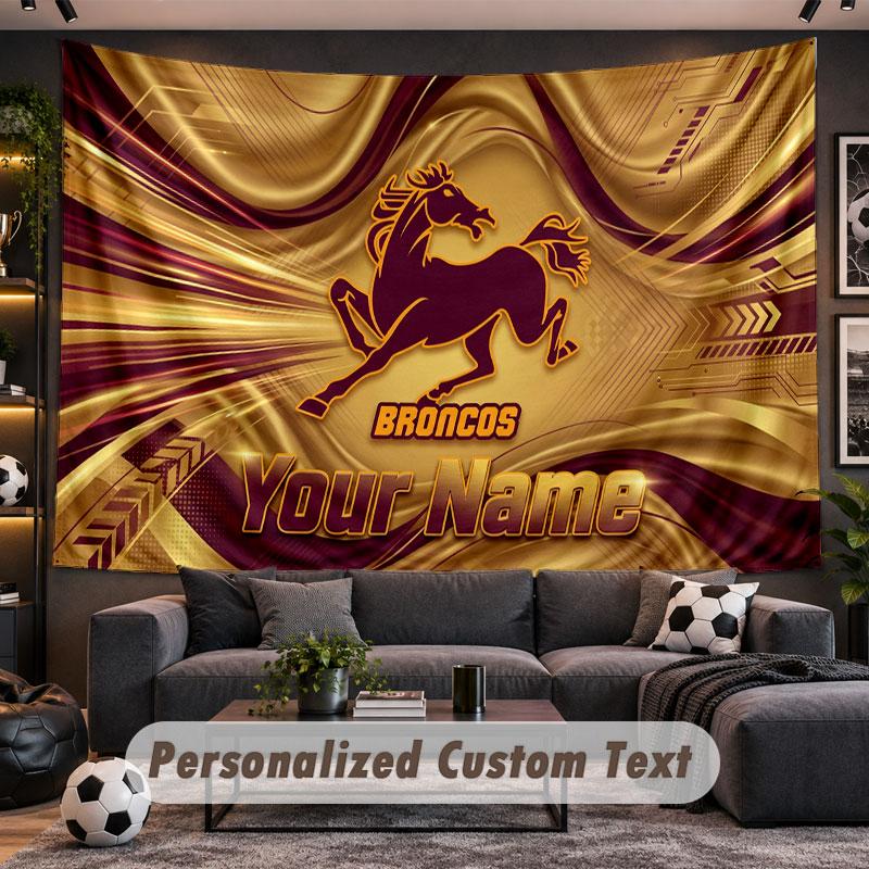 Wall Hanging Tapestry Custom NameBrisbane Broncos Pattern Personalized Printed Fabric Wall Decor