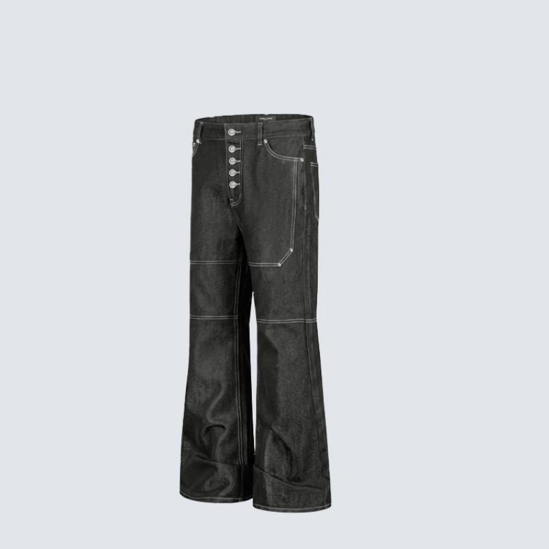 Mens Slim Bootcut Jeans Black Raw Denim Casual Work Pants Teens