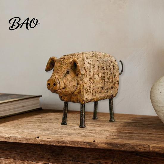 Pastoral Theme Scene Decoration Country Style Pig/Rooster Figurine, Resin Rustic Farmhouse Animal Statue, Miniature Decor Sets Desktop Ornaments