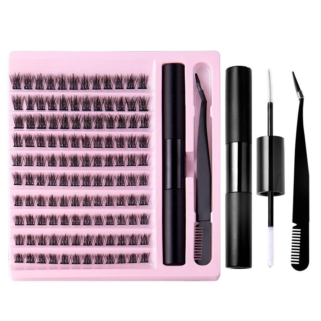 Segmented Multi-Hair Glue Tweezers Set, Natural Thick False Eyelashes C-Song Single Cluster Eyelashes