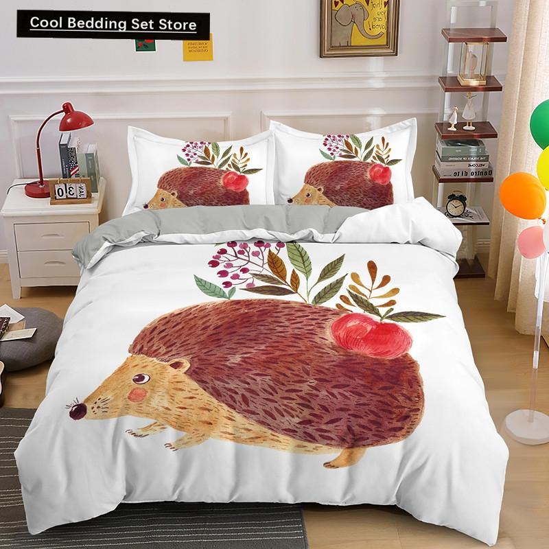 Пододеяльник с изображением ежа King Queen 3D Lovely Animal Комплект постельного белья для детей, подростков, взрослых, дикая природа, пододеяльник, наволочка, детские подарки