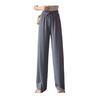 Women Casual Pants Elastic Drawstring High Waist Wide Leg Long Trousers Solid Color