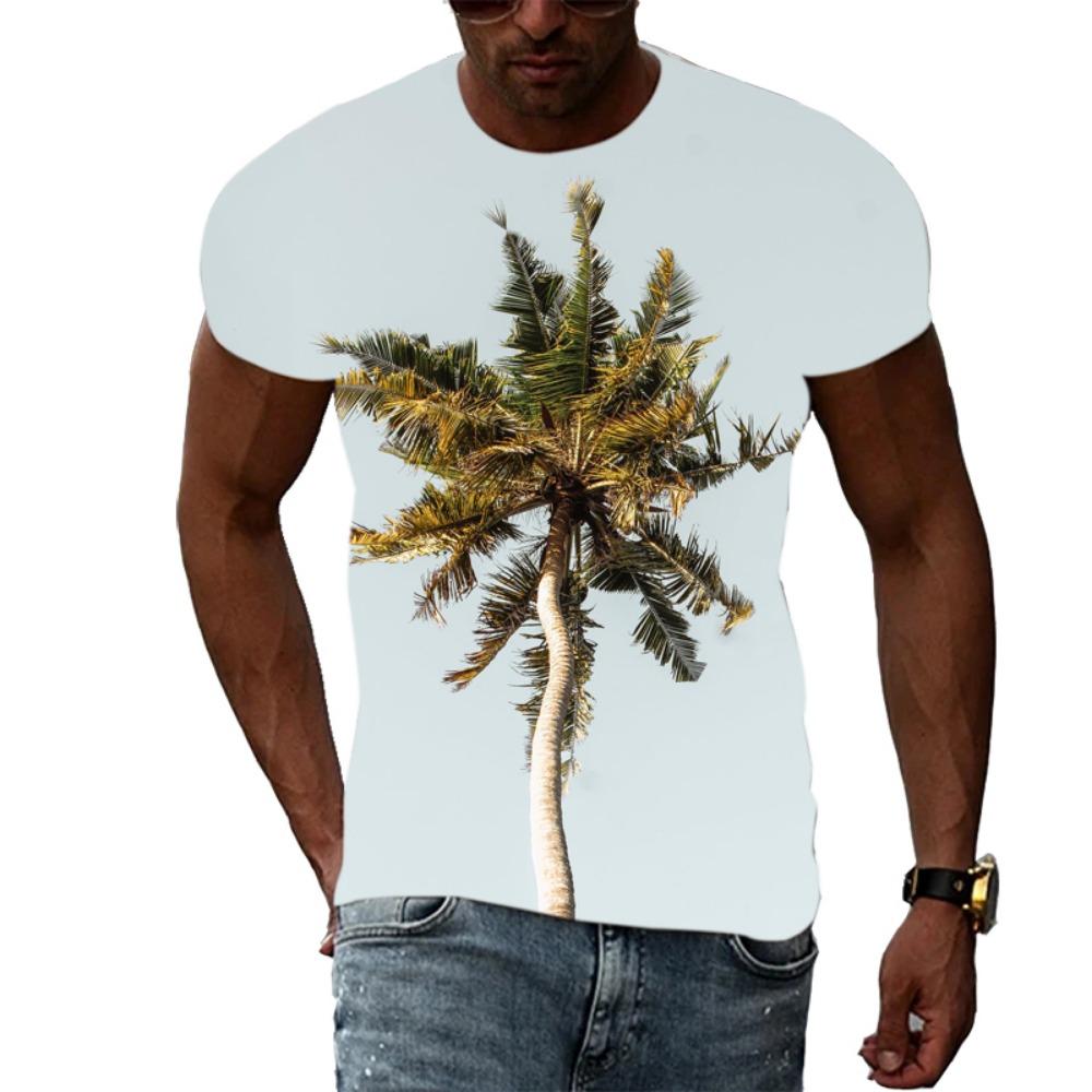 Летняя мужская модная футболка с принтом пальмы в виде 3D-принта, красивая повседневная, большой размер, с круглым вырезом и короткими рукавами