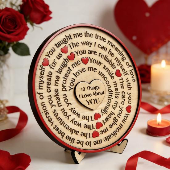 10 Things I Love about You Wooden Sign Romantic Quote Tabletop Sign Rustic Farmhouse Ornament for Home Bedroom Living Room Shelf Table Tiered Tray