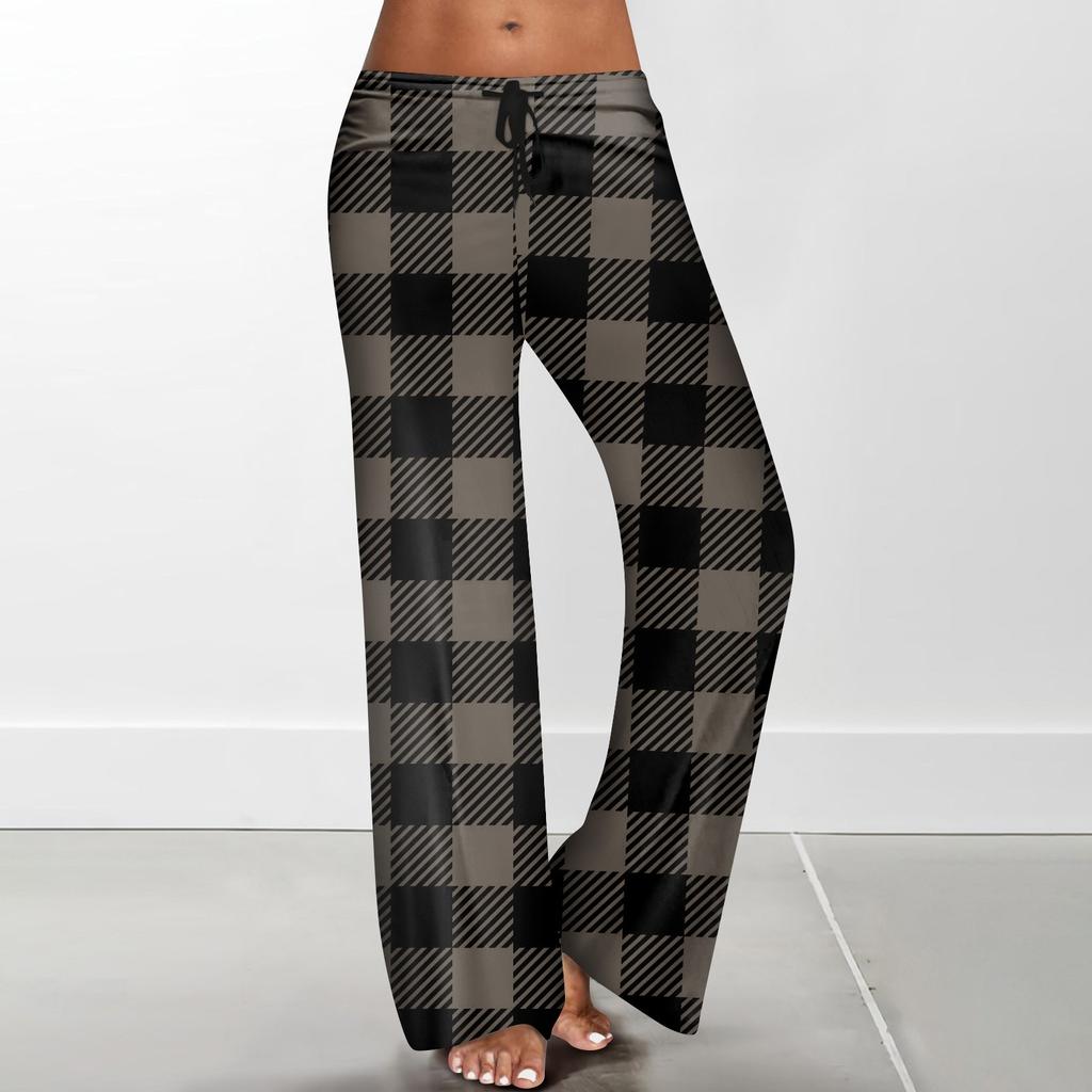 Women's Casual Strapping Wide Leg Pants With Plaid Printed Casual Pants