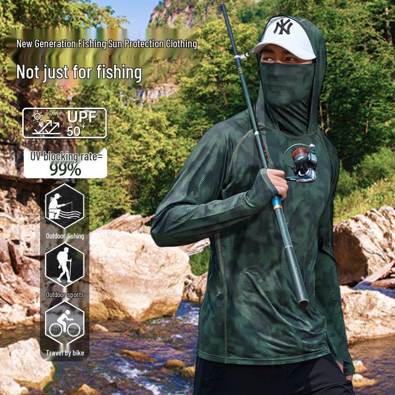 Men's UV Protection Quick-Dry Fishing Suit - Lightweight Summer Ice Silk with Sun Protection Face Covering