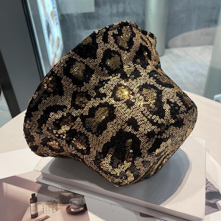 Double-sided Fisherman's Hat Children's Big Head Circumference Versatile Bucket Hat Leopard Print Sequined Washbasin Hat