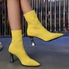 2024 Новые женские туфли, женские ботинки без застежек, осенние, с острым носком, однотонные, короткие, из сетчатой ткани, дышащие, на высоком каблуке, голые ботинки