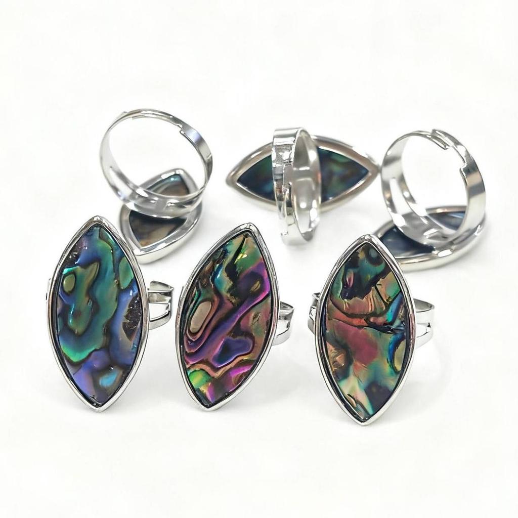 Natural Abalone Shell Beads Finger Ring Reiki Seashells Adjustable Ring