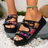 Fashion New Fashion Graffiti Platform Slippers Women Double Buckle Strap Flat Sandals Woman Summer 2025 Thick Sole Non Slip Beach Slides