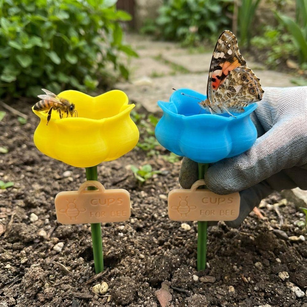 Plastic Bee Butterfly Water Cup Flower Shape Insect Drinking Device Bee Watering Station Farm Use