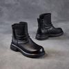 Leather thick heel short boots women's 2026 autumn and winter new retro style heightened pleated stacking boots double zipper thin boots