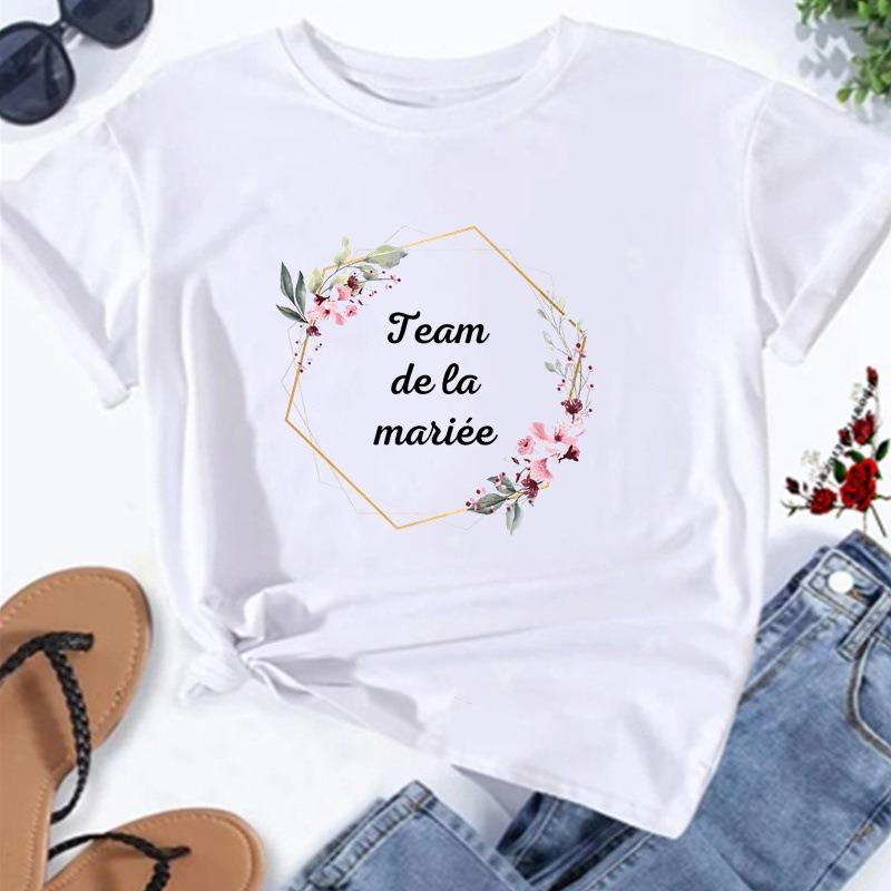 Floral Wreath French Bridal Team Womens TShirt Future Marie Printed Short Sleeve Casual Top Bachelorette Party Gift
